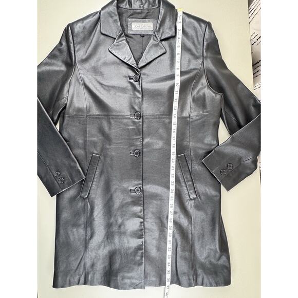 Vintage Jones Wear Sport Black Leather Button Front Long Coat L Classic 90s Y2K - Picture 3 of 12